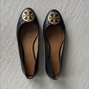 Tory Burch Black Flats with Gold Logo